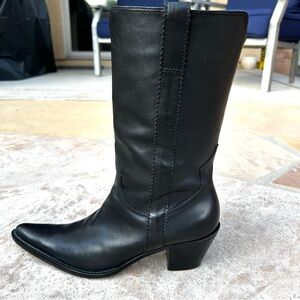 Franco Sarto Black Smooth Leather Women's Cowboy Style Boots